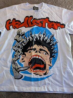Hellstar Studios Screaming Kid T-Shirt White FW24 NWT Bear Blue Orange Graffiti